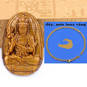 Mặt Phật Đại thế chí đá mắt hổ 5 cm (size XL) kèm móc và dây chuyền inox vàng, Mặt Phật bản mệnh