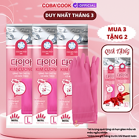 [Mua 3 Tặng 2] Combo3 Đôi Găng Tay Cao Su Tự Nhiên Kim Cương Có Móc Hàn Quốc L-39cm