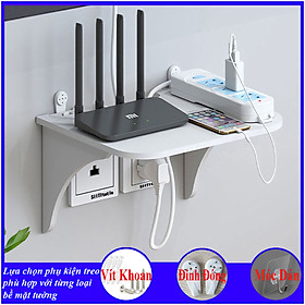 Kệ wifi treo tường, Giá đỡ wifi, đầu kỹ thuật số, modem, máy chiếu, chất liệu gỗ cao cấp màu trắng - a32