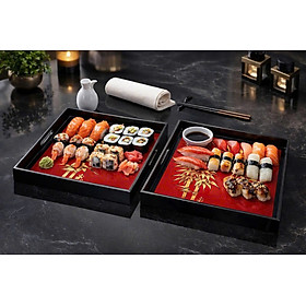 Bộ hai khay sơn mài cao cấp - Mã KV01 - Họa tiết Cành Trúc dát vàng đẹp mắt, sang trọng, quà tặng ý nghĩa
