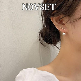 Khuyên Tai Nữ Novset / Bông tai Nữ Kiểu dáng dài đính ngọc trai nhân tạo chuôi bạc 925