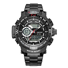 Đồng hồ thời trang MIZUMS Nam,Vỏ hợp kim thép không gỉ Dây đeo kỹ thuật số Analog Dual Movement-Màu đen