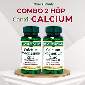 Combo 2 chai Thực Phẩm Chức Năng Viên Uống Bổ Sung  Magie, Kẽm Nature’s Bounty Calcium Magnesium Zinc (100 Viên)