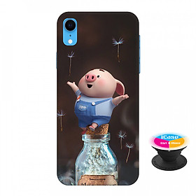 Ốp lưng nhựa dẻo dành cho iPhone XR in hình Heo Con Thư Giãn - Tặng Popsocket in logo iCase - Hàng Chính Hãng