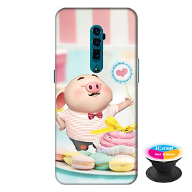 Ốp lưng điện thoại Oppo Reno 10X Zoom hình Heo Con Ăn Bánh tặng kèm giá đỡ điện thoại iCase xinh xắn - Hàng chính hãng
