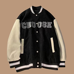 Áo khoác bomber, áo bomber cho nữ nhung tăm CHOOSE bóng chày cute ELYSTORE 2 màu đen và kem