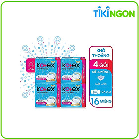 Combo 4 gói Băng Vệ Sinh Kotex Khô thoáng Siêu Mỏng Cánh 16 miếng