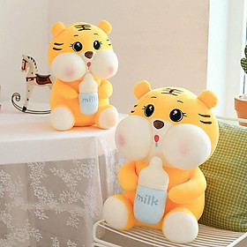 Gấu Hổ Ôm Bình Sữa, Thú Nhồi Bông Hổ Đáng Yêu, Chất Liệu 100% Bông Gòn Nhung Mịn