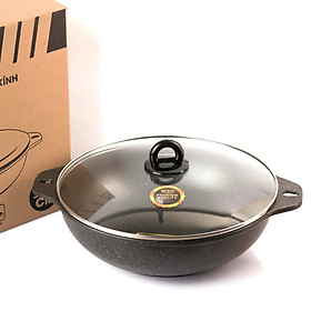 Mua Chảo lẩu vân đá đúc 3 lớp đa năng TERRA Bennix Thái Lan 32cm vung kính
