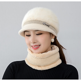 Bộ mũ len kèm khăn và găng tay lót nỉ lông cao cấp cho người trung niên,sét nón len cao cấp cho nữ