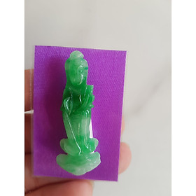 MẶT DÂY CHUYỀN PHẬT MẸ QUAN ÂM ĐỨNG MỚI ĐÁ CẨM THẠCH TỰ NHIÊN MÀU XANH NGỌC TRẮNG ĐỀU BÓNG BỌC VÀNG ĐEO ĐẸP Cao 43mmx15mmx4mm Ạ