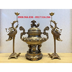 Mua BỘ TAM SỰ HOA SOI 50CM MÀU HUN GIẢ CỔ GỒM ĐỈNH 50CM VÀ ĐÔI HẠC CAO 57CM THICH HỢP CHO BAN THỜ TỪ 1M2~1M8- ĐỒ ĐỒNG Ý YÊN