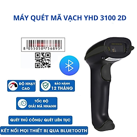 Máy quét mã vạch Bluetooth YHD 3100 2D - Máy đọc mã vạch QRCODE kết nối Bluetooth, 2.4G trên Điện thoại, Laptop - Hàng nhập khẩu