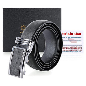 HC4443 - Dây nịt nam da đà điểu Huy Hoàng 3,5P da hột màu đen