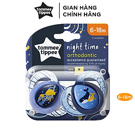 Ty ngậm dạ quang cho bé Tommee Tippee Night Time 6-18 tháng vỉ đôi - Cá Voi