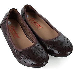 Giày nữ hoa văn Huy Hoàng da bò màu nâu đất HT7949