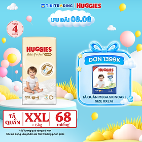 Tã quần Huggies Skin Perfect Mega Jumbo XXL64+4 miếng với 2 vùng thấm giảm kích ứng da