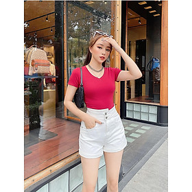 Áo thun nữ croptop cổ tim THỎ TÂY