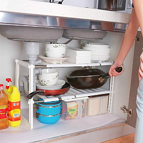 Kệ bếp đa năng thiết kế 2 tầng điều chỉnh kích thước dành cho nhà bếp, nhà tắm chắc chắn, tiện lợi - Giá để đồ thông minh thiết kế hiện đại có thể tận dụng tối đa không gian chật hẹp gầm bếp