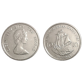 Xu Đông Caribe 10 cent Nữ hoàng Elizabeth II