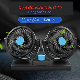 Quạt Đôi Mini Trên Ô Tô, Xe Tải 12V, 24V Máy Khỏe, Chạy Êm