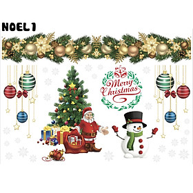 Decal trang trí giáng sinh dán cửa kính hình cây thông ông già noel Merry