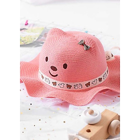Nón cói trẻ em vành gợn sóng hình mặt heo HQC210