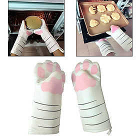 1pair House Cat Paw Oven Mitts Thicken Heat Resistant Cotton Lining for Baking, Cooking, BBQ Grilling Size:31x15cm/ 12.2x5.9 inch Weight:160g