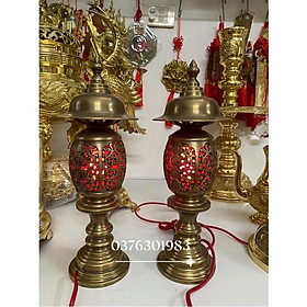Mua Đôi đèn điện thờ bằng đồng nguyên chất hun giả cổ  đèn thờ bằng đồng
