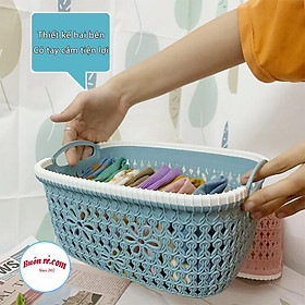 Rổ nhựa giả đan mây có quai cầm Việt Nhật, giỏ hoa 2 size màu pastel xinh xắn