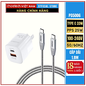 Mua Combo Bộ Củ Sạc Nhanh Điện Thoại Type C 33W PPS 25W PD3.0 CHOETECH PD5006 Và Cáp Type C to C 60W Dài 1.8M CHOETECH CC0005-S(HÀNG CHÍNH HÃNG)