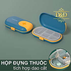 Hộp đựng thuốc du lịch nhiều ngăn tích hợp dao cắt thuốc tiện lợi - Xanh Dương