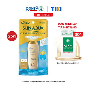 Kem chống nắng Skin Aqua trang điểm tạo nền trắng mịn & đều màu dạng sữa Sunplay Skin Clear White CC Milk SPF 50, PA++++ 25g