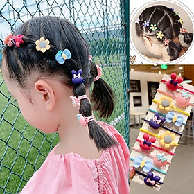 Set 10 dây buộc tóc, thun cột tóc cho bé gái hình con vật hoa quả sắc màu tươi sáng SC26