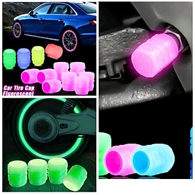 Mua BỘ 4 CÁI NẮP VAN TRANG TRÍ SÁNG DẠ QUANG CỰC ĐẸP LẮP XE MÁY ÔTÔ MÀU XANH