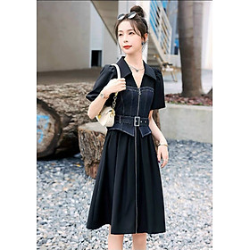 ĐẦM XÒE THIẾT KẾ PHỐI JEAN KÈM BELT CAO CẤP