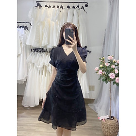 Đầm Dạo Phố Cổ Chéo Đính Ngọc Trai
