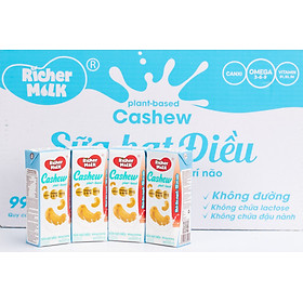 [ DATE MỚI ] Lốc Sữa Hạt Điều Không Đường Richer Milk 180ml (180ml x 4 hộp)