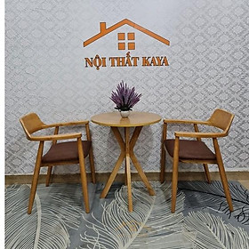 Bộ bàn tròn 60cm chân chụm 2 ghế Hirosima hất liệu HDF lõi xanh chống ẩm chống trầy nhập khẩu Malaysia vàng gỗ tự nhiên