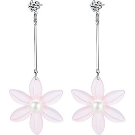 Bông tai nữ khuyên dài Hoa tuyết sen 6 cánh Showfay Jewelry