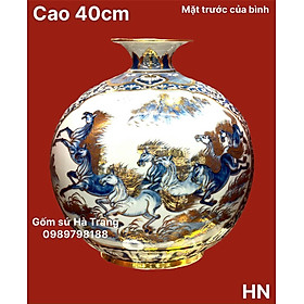 Mua Bình hút tài lộc gốm sứ Bát Tràng cao cấp vẽ vàng hoạ tiết nhị cảnh mã đáo thành công và thuận buồm xuôi gió cao 40cm