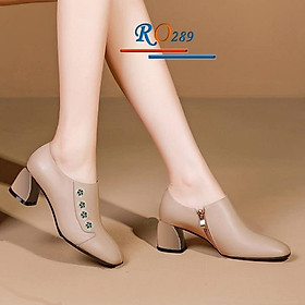 Giày boot nữ cổ thấp 5 phân hàng hiệu rosata hai màu đen kem ro289 - Kem - 35