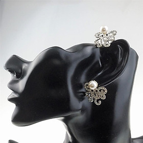 Silver Plated Clear Rhinestone Octopus Stud Earrings Women's Jewelry