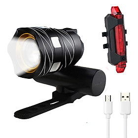 Đèn pha LED xe đạp siêu sáng T6 và đèn hậu LED (màu đỏ) cảnh báo giúp đạp xe an toàn ban đêm nhiều chế độ - Hàng chính hãng
