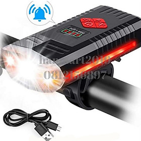 Đèn Pha Xe Đạp Siêu Sáng Sạc USB Chống Nước Tích Hợp Còi Tặng Kèm Đèn Led Hậu Cao Cấp