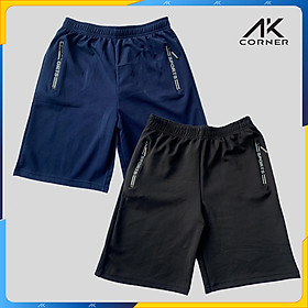 Combo 2 cái quần đùi nam thể thao Sport vải Thun Poly 2 Da thoáng mát, hút ẩm tốt, độ co giãn tốt - Màu đen và xanh đen