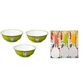 Combo 03 Bát ăn cơm Nakaya các size + 01 Muôi xới cơm chống dính Nakaya cán màu (Giao màu ngẫu nhiên) - Nội địa Nhật Bản