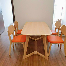 Bộ bàn ăn chân chữ V kèm 4 ghế cao cấp BAMSF05 Juno Sofa Kích thước 1m4 x 80cm