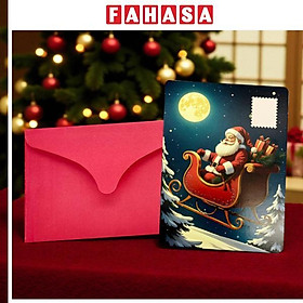 Postcard Giáng Sinh - 13 x 9 cm - 02 - Ông Già Noel Cưỡi Xe Trượt Tuyết