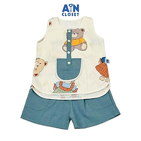 Bộ quần áo Ngắn unisex cho bé họa tiết Gấu Xám cotton - AICDBTVFZ65V - AIN Closet